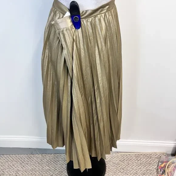 Ann Taylor Skirt size 14 Gold Shimmery Pleated Wedding Evening Cocktail Modest - Picture 9 of 10